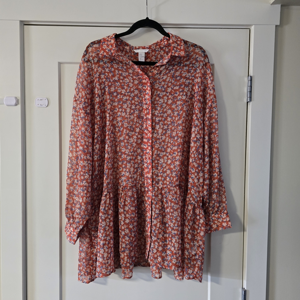 H&M Coral Floral Tunic Blouse